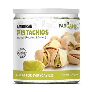 FARGANIC California Roasted Salted Large Pistachios/Pista with Shell Jumbo Size Dry Fruits Nuts Seeds (250GRAM)
