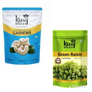 King Uncle's Combo of Cashews (Plain) & Raisins (Round - Small) (Kaju-Kishmish) - 250g Each