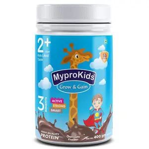 Mypro Sport Nutrition Protein Drink Powder Mypro Kids Grow And Gain (3 Benefits Active+ Strong+Smart For Kids) Drink Supplement Powder for Growing Children- 400 Gm