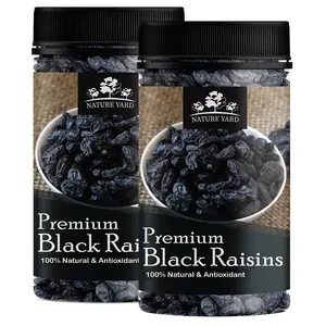 NATURE YARD Black Raisins Seedless / kali kismis / kishmish dry fruit - 600gm - Premium Afghani Seedless Dry Black Grapes (300gm*2)