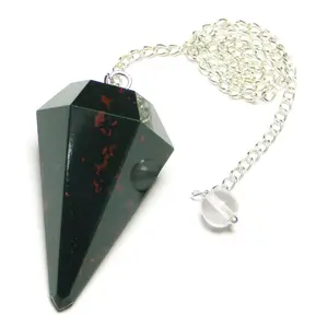 Nature's Crest Blood Stone Faceted Dowsing Pendulum With Chain and Crystal Quartz Sphatik Bead Energized and Charged for Reiki Pooja & Crystal Healing (1 Pc Pack)