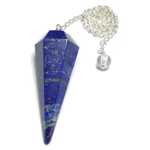 Nature's Crest Lapis Lazuli Faceted Dowsing Pendulum With Chain and Crystal Quartz Sphatik Bead Energized and Charged for Reiki Pooja & Crystal Healing (1 Pc Pack)