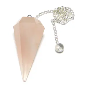 Nature's Crest Rose Quartz Faceted Dowsing Pendulum With Chain and Crystal Quartz Sphatik Bead Energized and Charged for Reiki Pooja & Crystal Healing (1 Pc Pack)