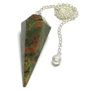 Nature's Crest Unakite Faceted Dowsing Pendulum With Chain and Crystal Quartz Sphatik Bead Energized and Charged for Reiki Pooja & Crystal Healing (1 Pc Pack)
