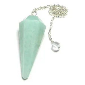 Nature's Crest Amazonite Faceted Dowsing Pendulum With Chain and Crystal Quartz Sphatik Bead Energized and Charged for Reiki Pooja & Crystal Healing (1 Pc Pack)