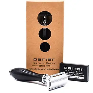 Parker Safety Razor 111 B Three-Piece Double Edge Razor Parker with Ebony Black Heavyweight Handle- Includes 5 Premium Parker Premium Platinum Safety Razor Blades for a Barbershop Quality Shave