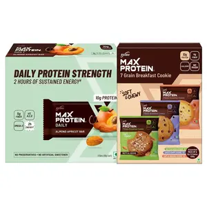 RiteBite Max Protein Daily - Almond Apricot 300g - Pack of 6 (50g x 6) & RiteBite Max Protein Cookies - Assorted 330g - Pack of 6 ( 55g x 6 ) (Combo)