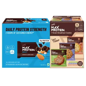 Ritebite Max Protein Daily Choco Classic Bars 300g - Pack of 6 (50g x 6) & RiteBite Max Protein Cookies - Assorted 330 g - Pack of 6 ( 55g x 6 ) (Combo)