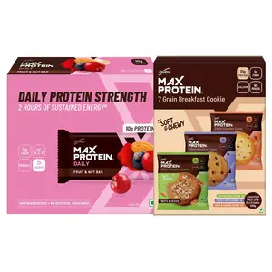RiteBite Max Protein Daily - Fruit & Nut 300g - Pack of 6 (50g x 6) & RiteBite Max Protein Cookies - Assorted 330 g - Pack of 6 ( 55g x 6 ) (Combo)