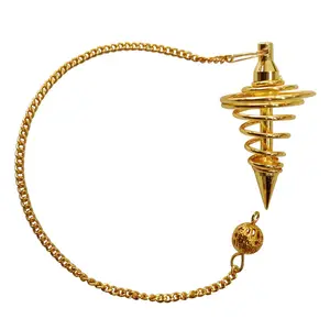 Shubhanjali Gold Plated Spiral Divination Pendulum Golden Spiral Pendulum Dowser Brass for Reiki Healing Dowsing