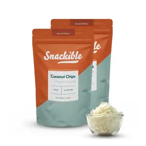 Snackible French Vanilla Coconut Chips (Pack of 2) - 2x120gm | Dried | No Preservatives | Vegan | Rich in Iron