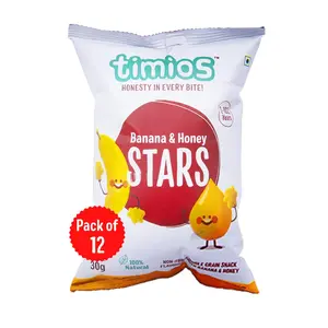 Timios Banana and Honey Stars | Healthy Snacks for Kids | Natural Energy Food Product for Toddlers | Party Snack for School Children 2+ Years Pack of 12