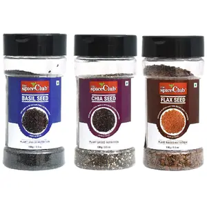 The Spice Club Basil Seed (Sabja Seed) 100 gm Jar + Chia Seed 100 gm Jar + Flax Seed 100 gm Jar