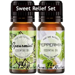 The Premium Nature Spearmint Oil & Peppermint Oil - Sweet Relief Set for Headache Relief & Smoother Breathing - 100% Pure Therapeutic Grade Essential Oils Set - 2x10ml