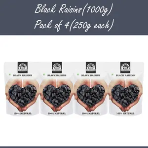 Wonderland Foods - Seedless Black Raisin 1Kg (250g X 4) Pouch | Kali Kishmish | Dried Fruits