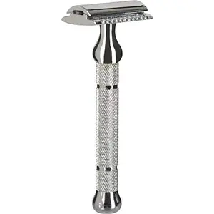 Foreign Holics Imported Double Edge Heavy Metal Shaving Razor For Men & Boys-50 gm (Silver)