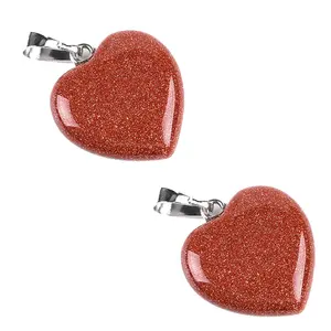 PINKCITY CREATION-Heart Shape Red Sun Gemstone Stone Charms Healing Stone Beads Love Pendants for Valentine's Day Necklace Jewelry Making & Gift Item(Combo Pack)
