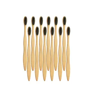 Movik Set Of 12 Eco-Friendly Adults Bamboo Toothbrush With Charcoal Soft Bristles Comfortable Use For Men And Women