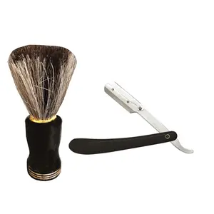 Movik Combo Of Professional Salon Accessories Folding Shaving Razor And Shaving Brush For Men Multi Color m1