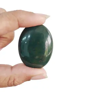Shubhanjali Bloodstone Palm Pocket Stone Oval Shape Loose Gemstone Semi-precious Stones Cabochons (Green)