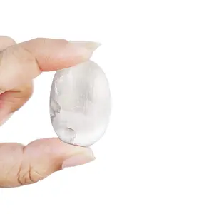 Shubhanjali Selenite Palm Pocket Stone Oval Shape Loose Gemstone Semi-precious Stones Cabochons (White)