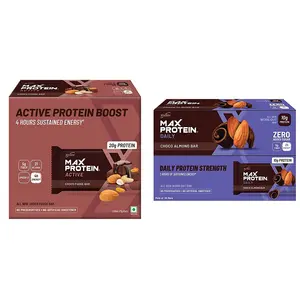 RiteBite Max Protein Active Choco Fudge Bars (Pack of 6 (75g x 6) (Standard)) & Ritebite Max Protein Daily Choco Almond Bars 1200g Pack of 24 (50g x 24)