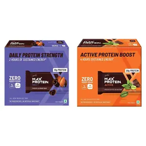 Ritebite Max Protein Daily Choco Almond Bars (300g Pack of 6 (Standard)) & RiteBite Max Protein Active Green Coffee Beans Bars (Pack of 6 (70g x 6)(Standard))