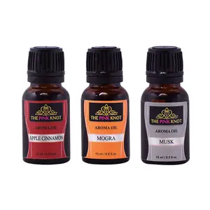 The Pink Knot Apple Cinnamon Mogra & Musk set of three aromatic fragrant diffuser oil (15ml each)