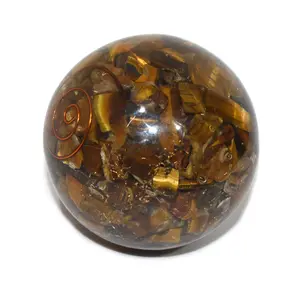 Pyramid Tatva Orgonite Sphere - Tiger Eye Ball Size - (50 mm - 63 mm) 2-2.5 Inch Natural Chakra Balancing Crystal Healing Stone