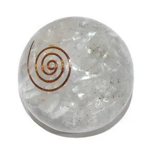 Pyramid Tatva Orgonite Sphere - Selenite Ball Size - (50 mm - 63 mm) 2-2.5 Inch Natural Chakra Balancing Crystal Healing Stone