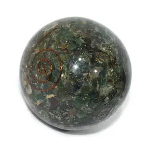 Pyramid Tatva Orgonite Sphere - Green Jade Ball Size - (50 mm - 63 mm) 2-2.5 Inch Natural Chakra Balancing Crystal Healing Stone