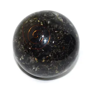 Pyramid Tatva Orgonite Sphere - Black Tourmaline Ball Size - (38 mm - 50 mm) 1.5-2 Inch Natural Chakra Balancing Crystal Healing Stone
