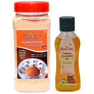 The Spice Club Andhra Dhall Chutney Powder (Mild) - 250g Jar + Virgin Flaxseed Oil (Edible Oil) 100ml