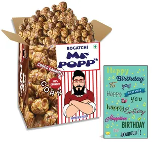 BOGATCHI Mr.POPP's Chocolate Crunchy Caramel Popcorn Handcrafted Gourmet Popcorn Best Birthday Gift for Girlfriend  250g + Free Happy Birthday Greeting Card