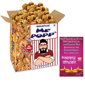 BOGATCHI Mr.POPP's Caramel Popcorn 100% Crunchy Mushroom Popped Kernels Handcrafted Gourmet Popcorn Best Diwali Gift Option 250g + Free Happy Diwali Greeting Card