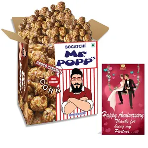 BOGATCHI Mr.POPP's Dark Chocolate Popcorn 100% Crunchy Mushroom Popped Kernels Handcrafted Gourmet Popcorn Best Anniversary Gift for Husband 375g + Free Happy Anniversary Greeting Card