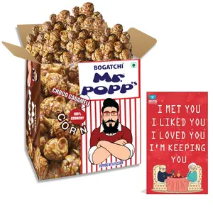 BOGATCHI Mr.POPP's Chocolate Crunchy Caramel Popcorn Handcrafted Gourmet Popcorn Best Anniversary Gift for Parents 250g + Free Happy Anniversary Greeting Card