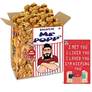 BOGATCHI Mr.POPP's Caramel Popcorn 100% Crunchy Mushroom Popped Kernels Handcrafted Gourmet Popcorn Best Anniversary Gift for Parents  375g + Free Happy Anniversary Greeting Card