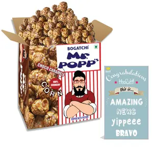 BOGATCHI Mr.POPP's Dark Chocolate Popcorn 100% Crunchy Mushroom Popped Kernels Handcrafted Gourmet Popcorn Perfect Congratulations Gift  375g + Free Congratulations Greeting Card
