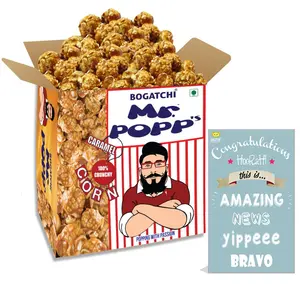 BOGATCHI Mr.POPP's Caramel Popcorn Handcrafted Gourmet Popcorn Party Snacks 100% Crunchy Delicious Fully Popped Corns Perfect Congratulations Gift  375g + Free Congratulations Greeting Card