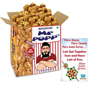 BOGATCHI Mr.POPP's Caramel Popcorn 100% Gourmet Popcorn Perfect Rakhi Gift from Sister to Brother 375g + Free Happy Rakhi Greeting Card
