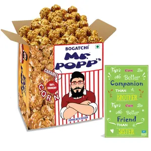 BOGATCHI Mr.POPP's Caramel Popcorn 100% Crunchy Handcrafted Gourmet Popcorn Perfect Rakhi Gift for Boy 250g + Free Happy Rakhi Greeting Card
