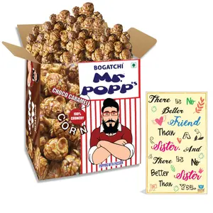 BOGATCHI Mr.POPP's Dark Chocolate Popcorn Handcrafted Gourmet Popcorn Party Snacks 100% Crunchy Delicious Fully Popped Corns Perfect Rakhi Gift for Girl  375g + Free Happy Rakhi Greeting Card
