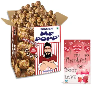 BOGATCHI Mr.POPP's Dark Chocolate Popcorn Handcrafted Gourmet Popcorn Party Snacks 100% Crunchy Delicious Fully Popped Corns Best Anniversary Gift 375g + Free Happy Anniversary Greeting Card