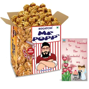 BOGATCHI Mr.POPP's Caramel Popcorn Handcrafted Gourmet Popcorn Party Snacks 100% Crunchy Delicious Fully Popped Corns Best Anniversary Gift for Wife  375g + Free Happy Anniversary Greeting Card