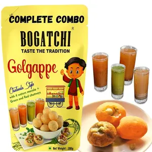BOGATCHI Ready to Fry Atta Golgappe-Panipuri-Puchka with 4 Waters Masala and Green & Red Chutneys | Pani Puri Pappad | Golgappe Packet ReadyMade | Home Made Fiber Rich Golgappa Complete Combo 200g