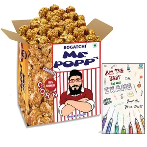 BOGATCHI Mr.POPP's Caramel Popcorn 100% Crunchy Delicious Fully Popped Corns Handcrafted Gourmet Popcorn Snacks Perfect Exam Time Gift  375g + Free Exam Time Greeting Card