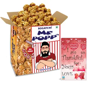 BOGATCHI Mr.POPP's Caramel Popcorn 100% Crunchy Mushroom Popped Kernels Handcrafted Gourmet Popcorn Perfect Anniversary Gift 375g + Free Happy Anniversary Greeting Card