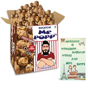 BOGATCHI Mr.POPP's Dark Chocolate Popcorn 100% Crunchy Mushroom Popped Kernels Handcrafted Gourmet Popcorn Best Anniversary Gift for Friends  375g + Free Happy Anniversary Greeting Card
