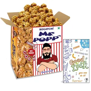 BOGATCHI Mr.POPP's Caramel Popcorn Handcrafted Gourmet Popcorn Party Snacks 100% Crunchy Delicious Fully Popped Corns Best Exam Time Gift for Office 375g + Free Exam Time Greeting Card